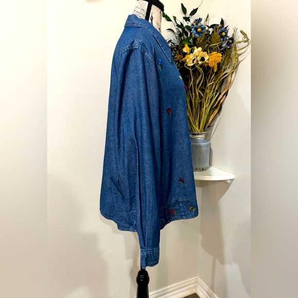 Lemon Grass Denim multicolor Embroidered denim Style Button down Top Size Large - Picture 2 of 7